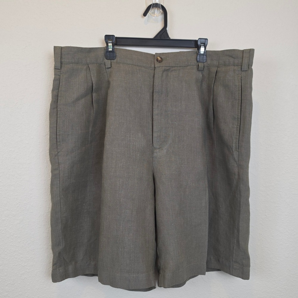 Jos. A. Bank Linen Shorts Mens 38 Olive Green Excellent Pleated Traveler's